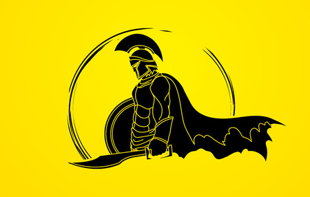 Spartan warrior with sword and shield designed using grunge brush graphic vector.のイラスト素材