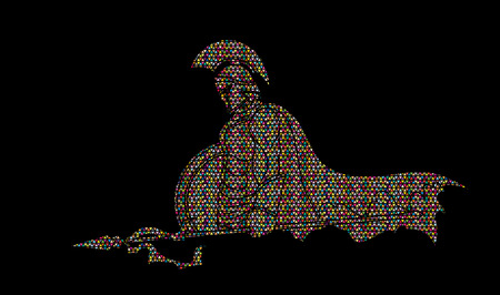 Spartan warrior with Spear and shield designed using colorful mosaic pattern graphic vector.のイラスト素材