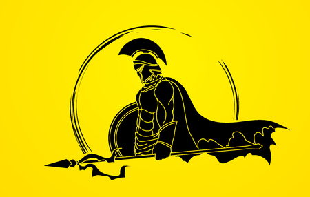 Spartan warrior with Spear and shield graphic vector.のイラスト素材