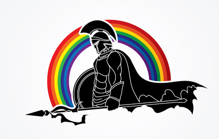 Spartan warrior with Spear and shield designed on rainbows background graphic vector.のイラスト素材