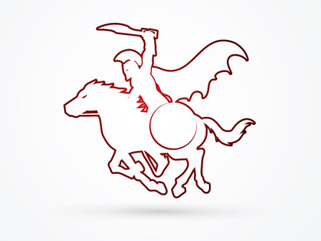 Spartan warrior riders with a sword ready to fight outline graphic vectorのイラスト素材