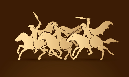 3 Spartan warrior riding horses graphic vector.のイラスト素材