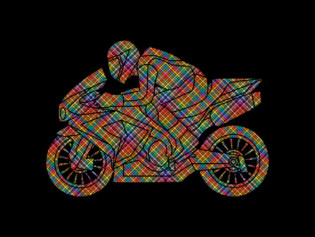 Motorcycle racing side view designed using colorful pixels graphic vector.のイラスト素材