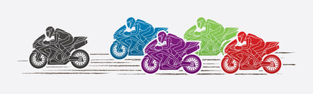 5 Motorcycles racing side view designed using colorful graphic vector.のイラスト素材