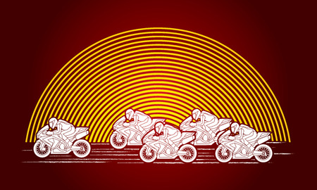 5 Motorcycles racing side view designed on sunlight graphic vector.のイラスト素材