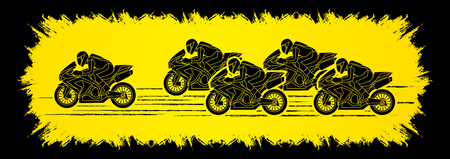 5 Motorcycles racing side view designed on grunge frame graphic vector.のイラスト素材