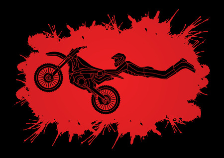 Freestyle Motocross flying trick designed on splatter blood background graphic vectorのイラスト素材