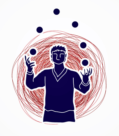 A man juggling balls designed on grunge strokes background graphic vector.のイラスト素材