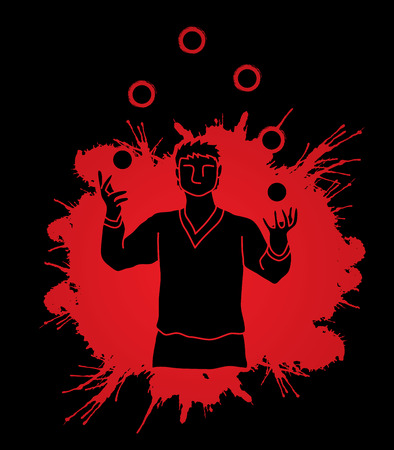 A man juggling balls designed on splatter ink background graphic vector.のイラスト素材
