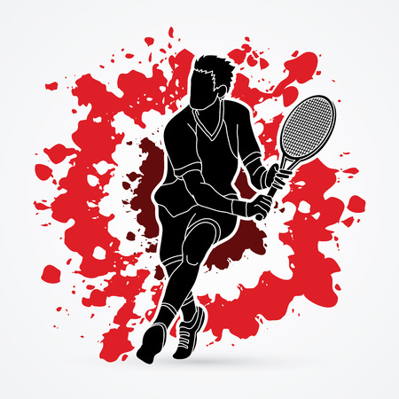 Man tennis player action designed on splatter blood background graphic vector.のイラスト素材