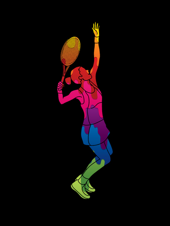 Woman tennis player serve designed using melting colors graphic vector.のイラスト素材