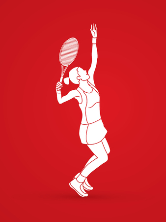 Woman tennis player serve graphic vector.のイラスト素材