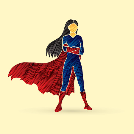 Super hero woman standing arms across the chest design using grunge brush graphic vector.のイラスト素材