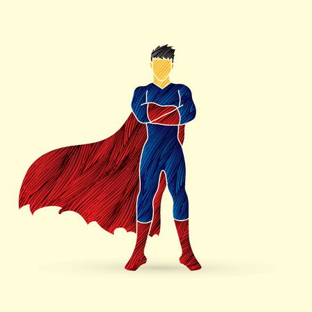 Super hero man standing arms across the chest design using grunge brush graphic vector.のイラスト素材
