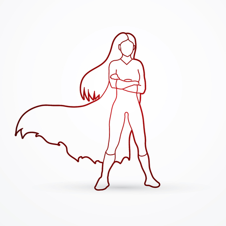 Super hero woman standing arms across the chest  outline graphic vector.のイラスト素材