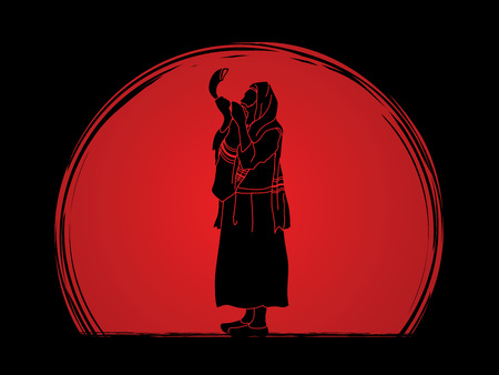 Jew blowing the shofar side view designed on sunrise background graphic vector.のイラスト素材