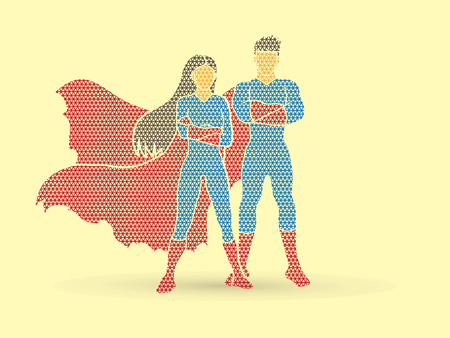 Superhero Man and Woman standing arms across the chest designed using geometric pattern graphic vector.のイラスト素材