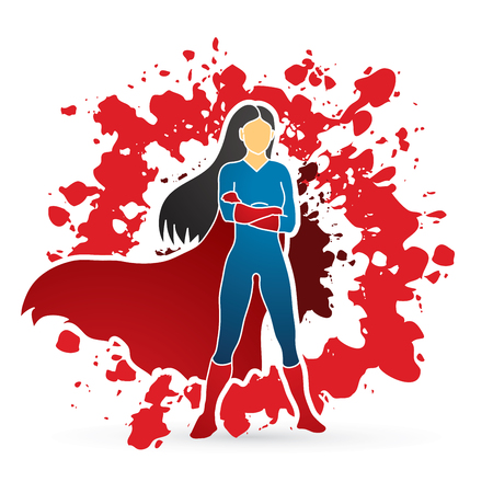 Super hero woman standing arms across the chest graphic vector.のイラスト素材