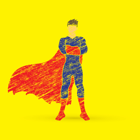 Super hero man standing arms across the chest graphic vector.のイラスト素材