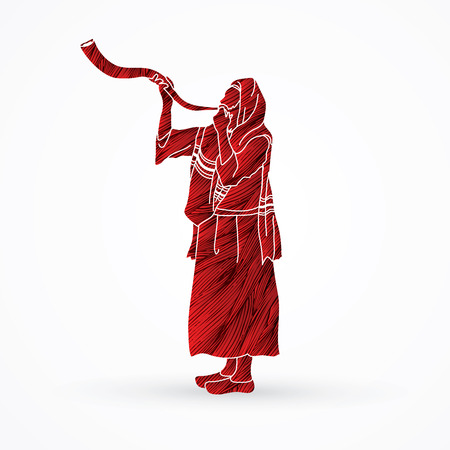 Kudu shofar blower design using red grunge brush graphicのイラスト素材