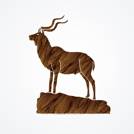 Kudu standing on the cliff designed using brown grunge brush graphic vector.のイラスト素材