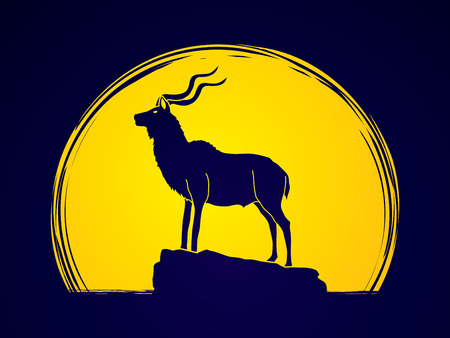 Kudu standing on the cliff designed on moonlight background graphic vector.のイラスト素材