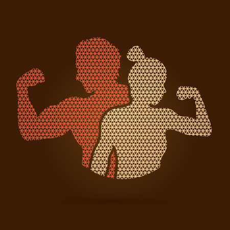 Fitness silhouette man and woman designed using geometric pattern graphic vector.のイラスト素材
