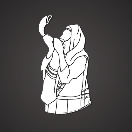 Jew blowing the shofar sheep horn graphic vector.のイラスト素材