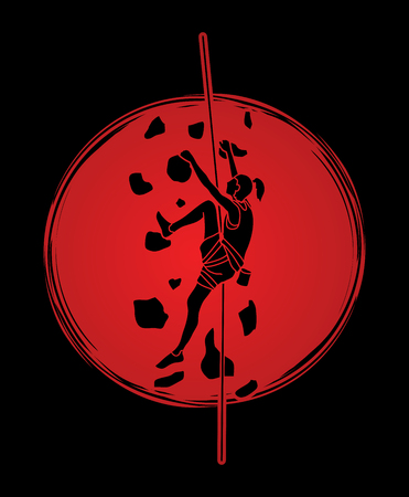 Woman climbing on the wall designed on sunrise background graphic vector.のイラスト素材