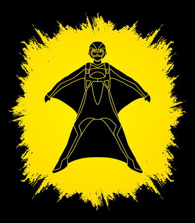 Wing suit extreme sports designed on grunge frame background graphic vectorのイラスト素材