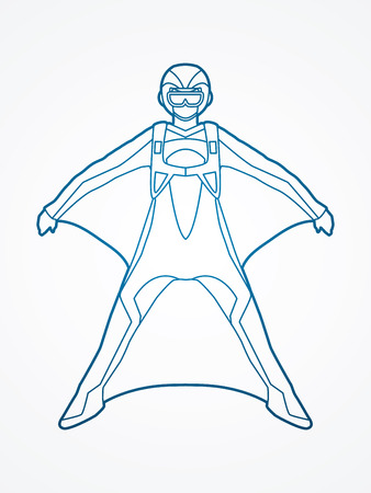 Wing suit extreme sports outline graphic vectorのイラスト素材