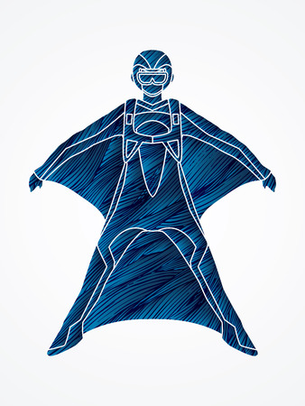 Wing suit extreme sports designed using blue grunge brush graphic vectorのイラスト素材
