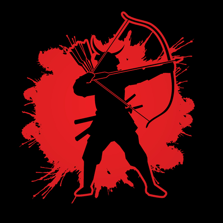 Samurai Warrior with bow designed on splatter ink background graphic vector.のイラスト素材