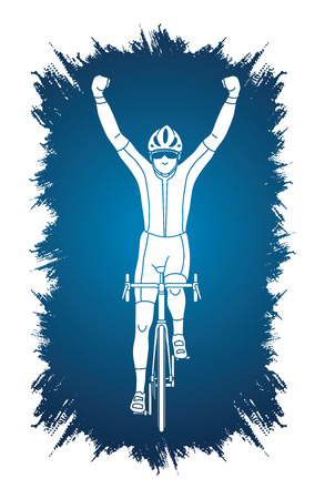 The winner Bicycle riding front view designed on grunge frame background graphic vector.のイラスト素材