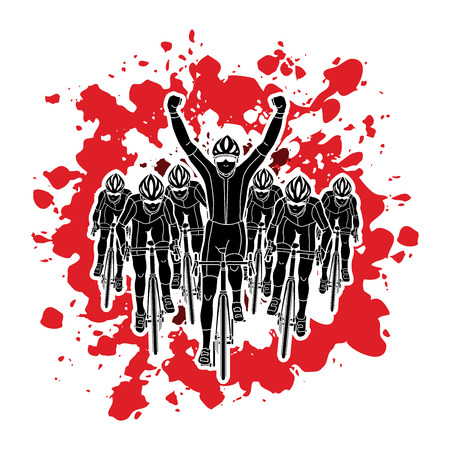 The winner with group of biking designed on splatter blood background graphic vector.のイラスト素材