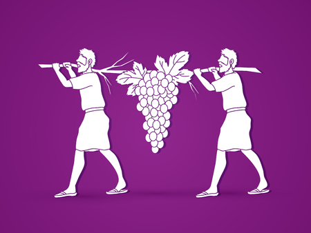 Two spies of Israel carrying grapes of Canaan, graphic vector.のイラスト素材