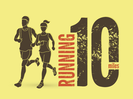 Man and woman running together with text marathon running number graphic vector.のイラスト素材