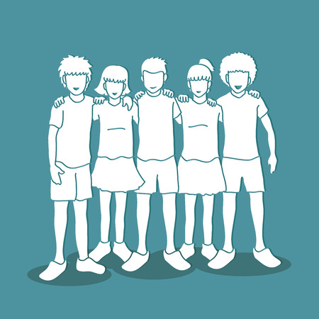 Group of Children arm around another's shoulder, Children hugging graphic vector.のイラスト素材