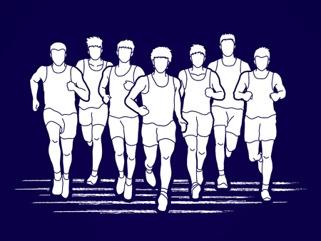 Men running, Marathon runners, Group of people running graphic vector.のイラスト素材