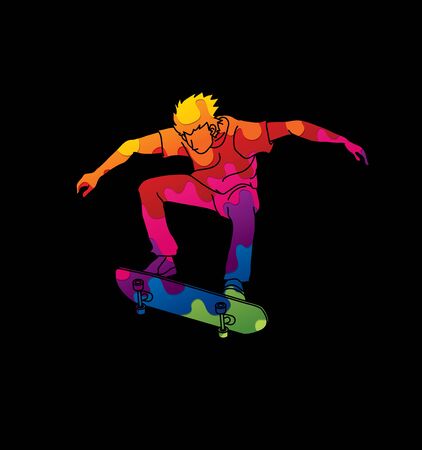 Skateboarder jumping designed using melting colors graphic vectorのイラスト素材
