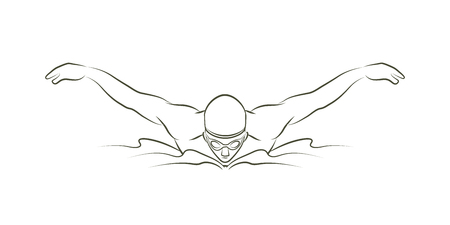 Swimming butterfly stroke, man swimming outline graphic vectorのイラスト素材