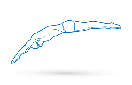 Man jumping into swimming pool outline graphic vectorのイラスト素材