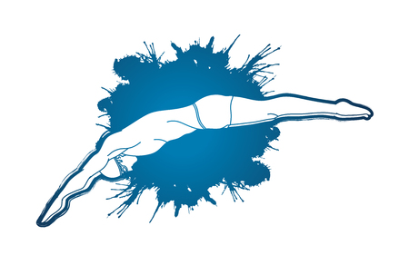 Man jumping into swimming pool designed on splatter water graphic vectorのイラスト素材