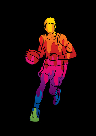 Basketball player running front view designed using melting colors graphic vectorのイラスト素材