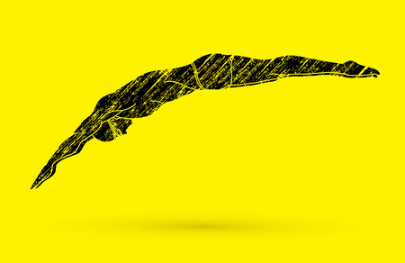 Man jumping into swimming pool designed using grunge brush graphic vectorのイラスト素材