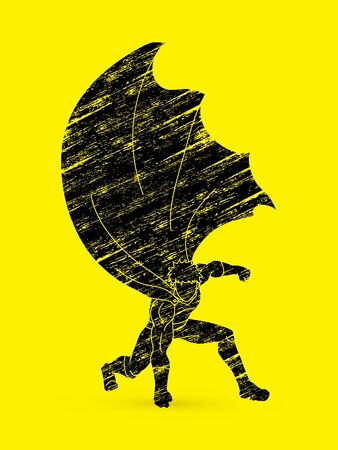 Strong Man. Superhero landing powerful action graphic vectorのイラスト素材