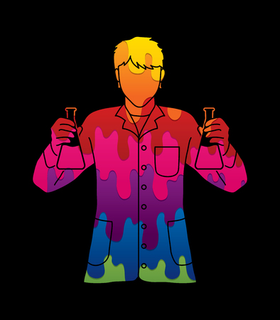 Scientist with flask chemical designed using melting colors graphic vectorのイラスト素材