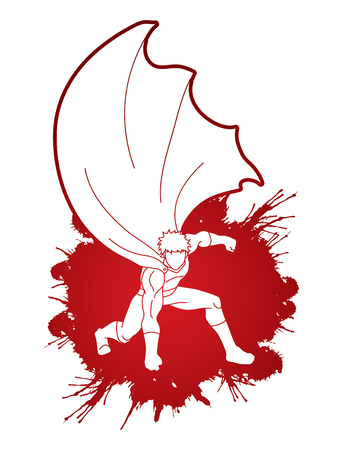 Strong Man. Superhero landing powerful action designed on splatter bloodのイラスト素材
