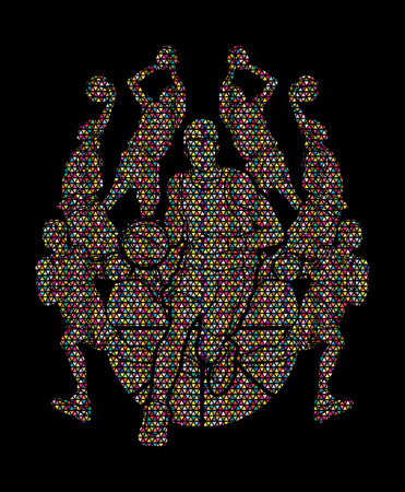 Basketball Team player dunking dripping ball action designed using geometric pattern graphic vectorのイラスト素材