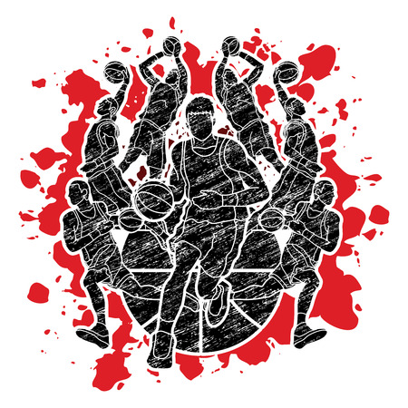 Basketball Team player dunking dripping ball action designed on splatter blood background graphic vectorのイラスト素材